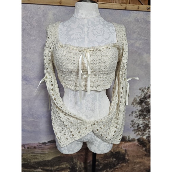 ROMWE Sweaters - Kawaii Summer Crochet Solid Color Hollow Knit Cropped Sweater, School Sz 4 Small